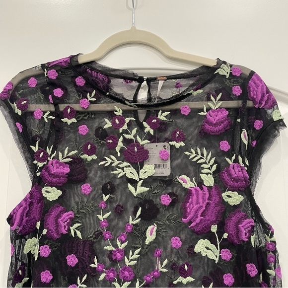 NWT Free People Black Purple Floral Sheer Sky Bright Midi Dress Size S - Picture 7 of 13